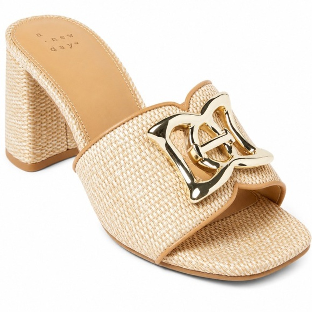 Women's Arden Raffia Block Heels by A New Day Tan Size 6 New With Tags